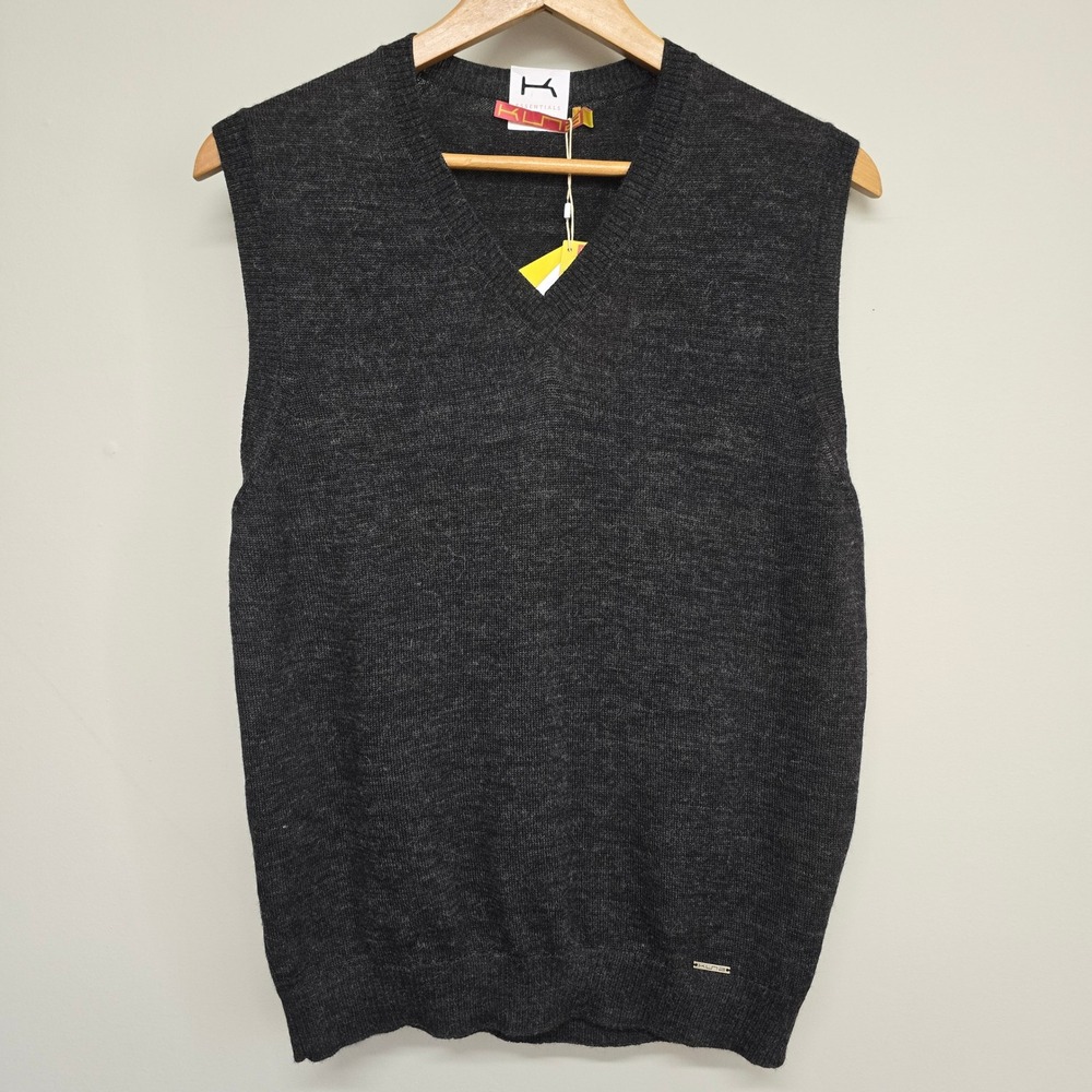 Kuna Baby Alpaca Sweater Vest Mens L Charcoal Grey V-Neck Minimalist Old Money